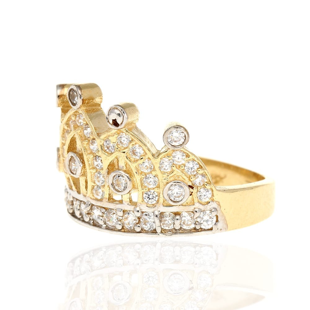 10k Gold Yellow Created White Diamond Crown Ring Size 5-8