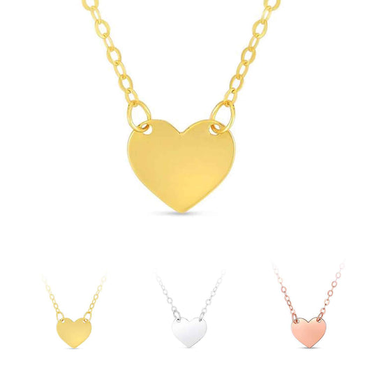 Engravable 14K Yellow Gold Heart Cable Necklace (Hollow) Adjustable 16"-18"