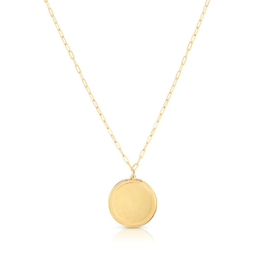 Engravable 14K Yellow Gold Round Tag Paperclip Necklace (Hollow) 18"