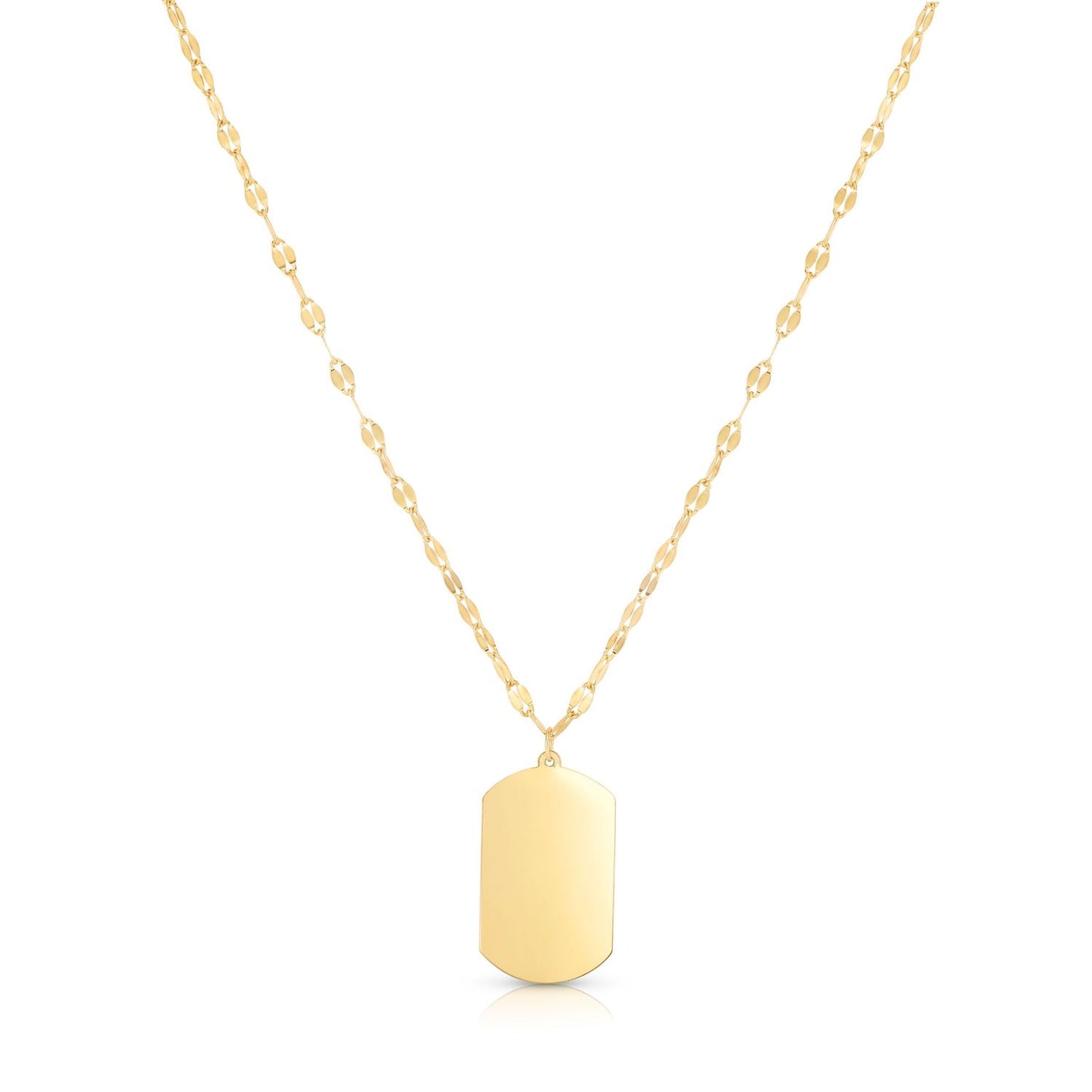 Engravable 14K Gold Dog Tag Pendant 1.2mm Mirror Chain Necklace 18"