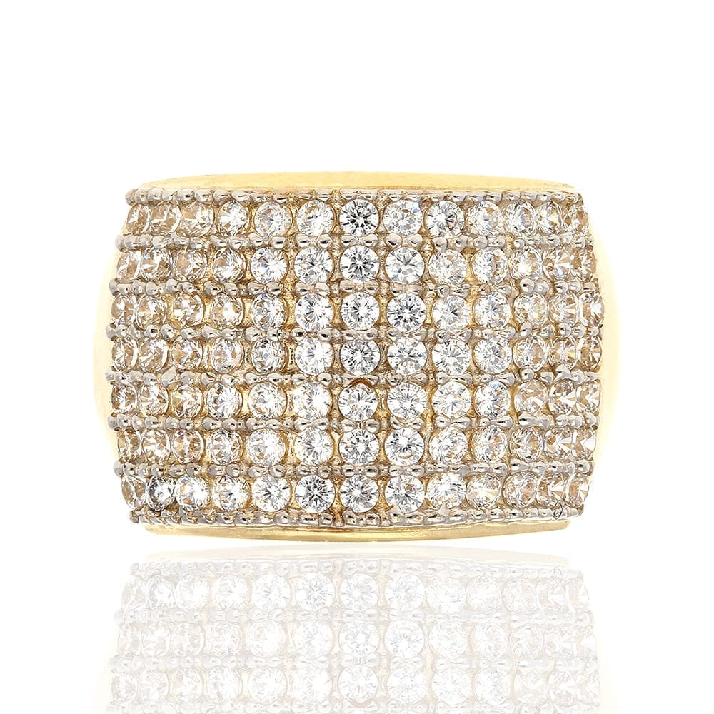 10k Gold Yellow Micro Pave Created Diamond Unisex Signet Ring
