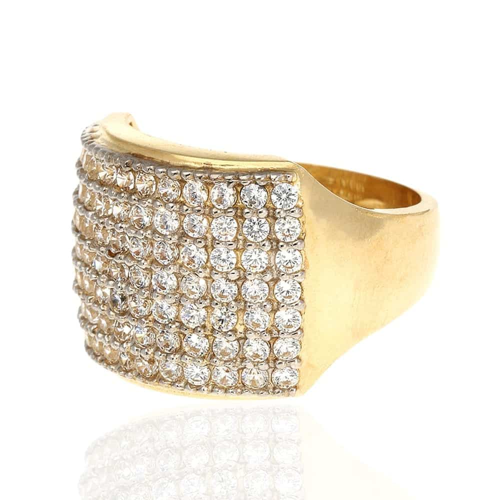 10k Gold Yellow Micro Pave Created Diamond Unisex Signet Ring