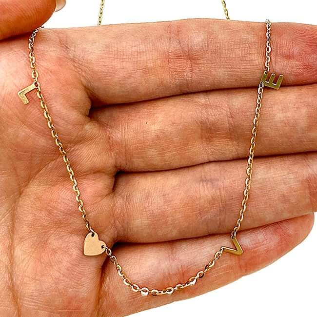 14K Gold Yellow & Rose LOVE Heart Pendant Chain Necklace 16"-18" Adjustable