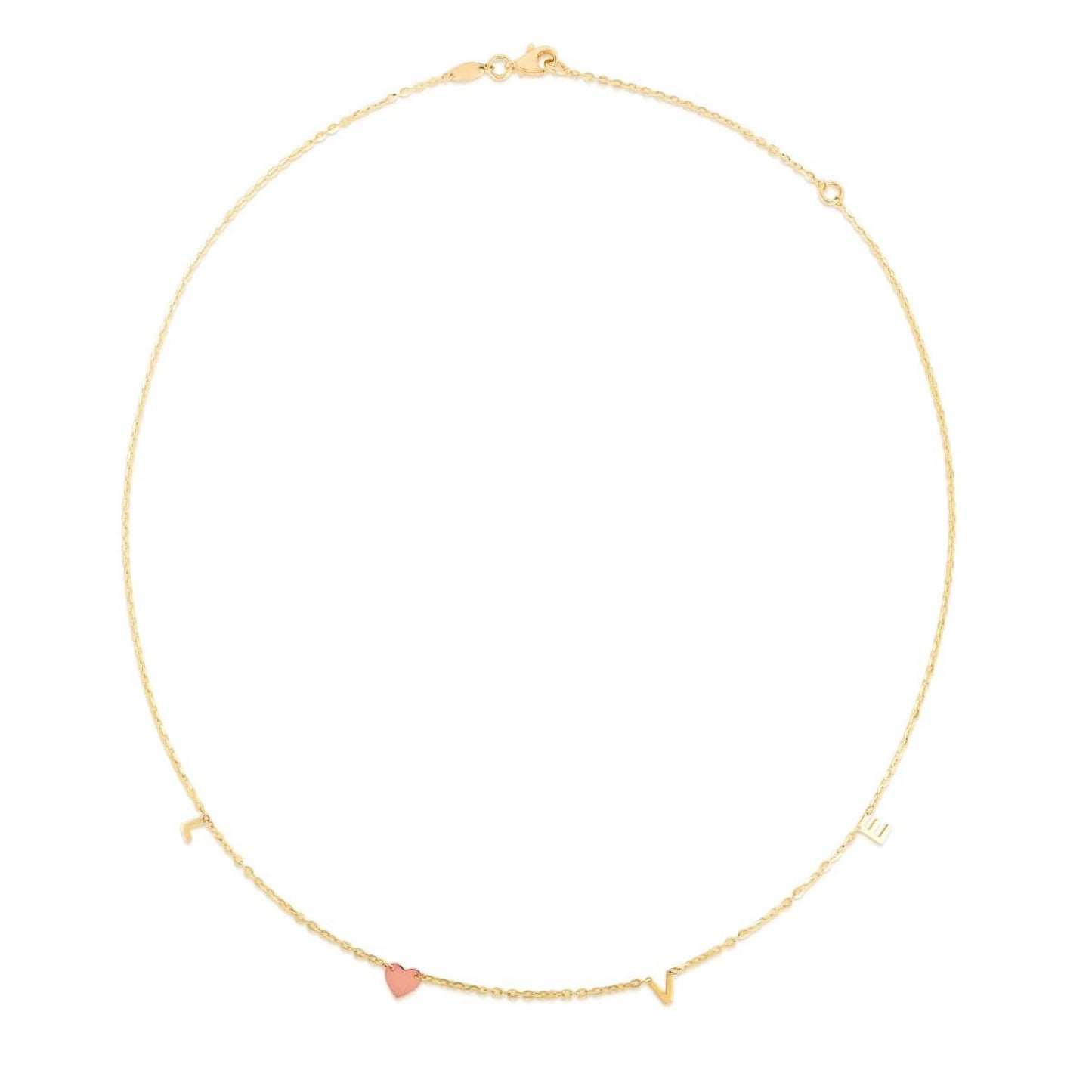 14K Gold Yellow & Rose LOVE Heart Pendant Chain Necklace 16"-18" Adjustable