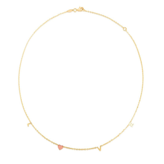 14K Yellow & Rose Gold LOVE Heart Necklace (Hollow) Adjustable 16"-18"