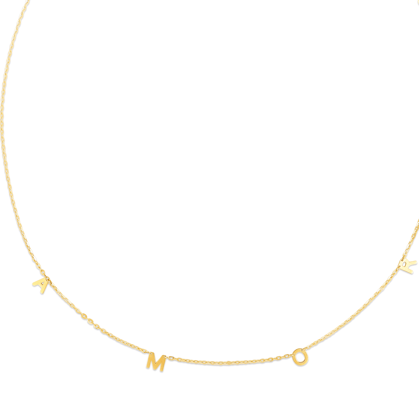 14K Gold AMOR (LOVE) Pendant Chain Necklace 16"-18" Adjustable