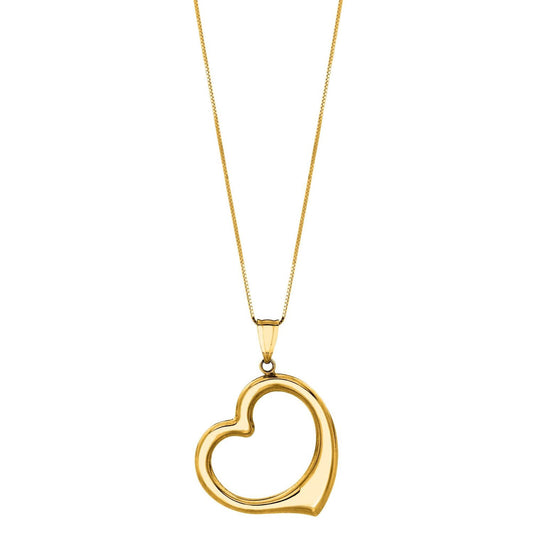 14K Yellow Gold Rose White Puffed Open Heart Pendant Chain 18"