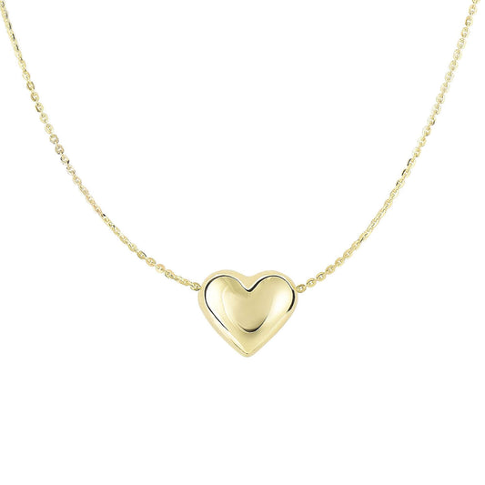 14K Yellow Gold Puffed Heart Necklace (Hollow) 18"