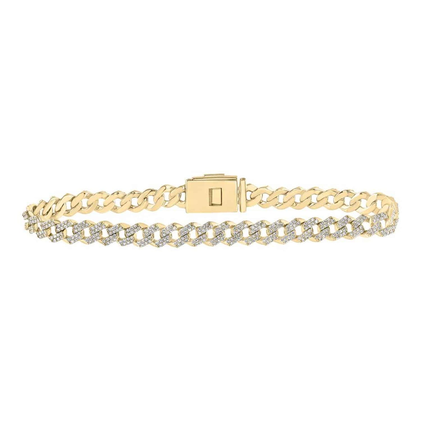 3.06CTW Real Diamond 10K Gold Yellow Modern Edge Miami Bracelet 8.5"