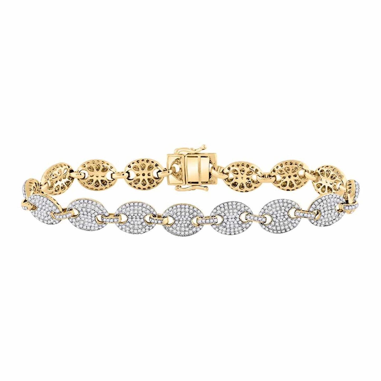 5CTW Natural Diamond Pavé 10K Yellow Gold Puffed Anchor Mariner Bracelet (Solid Links) 8.5"