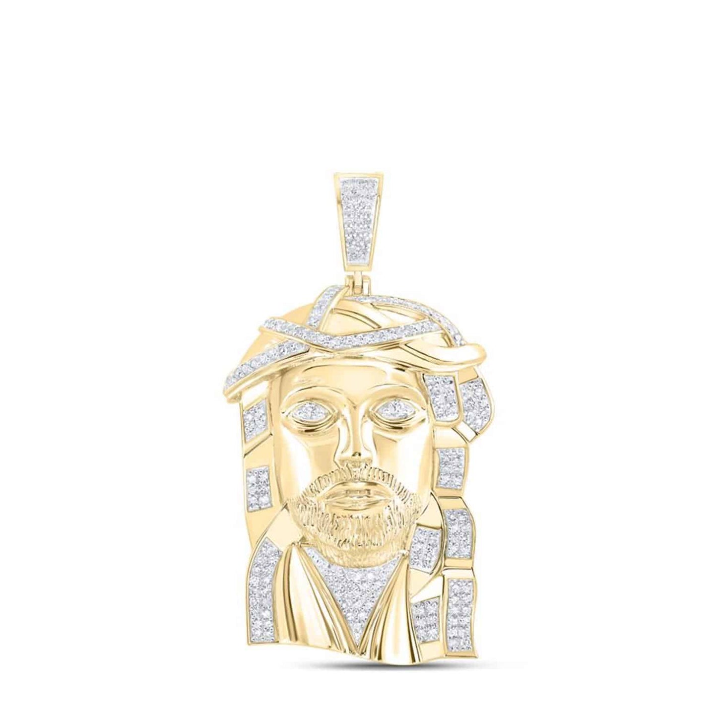 1.5CTW Natural Diamond 10K Yellow Gold Pave Jesus Head Pendant