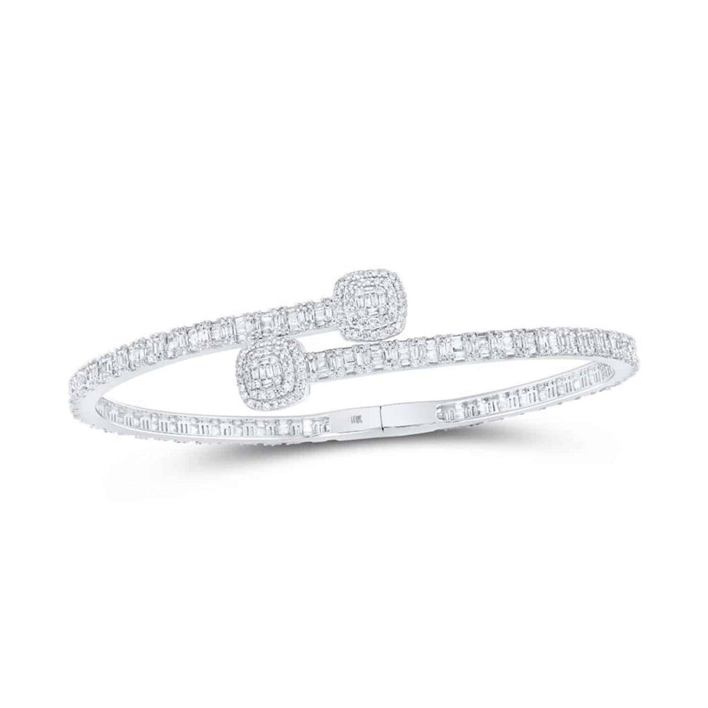 2.70CTW Real Diamond 10K Gold Yellow White Rose Two-Tone Cuff Bangle Bracelet