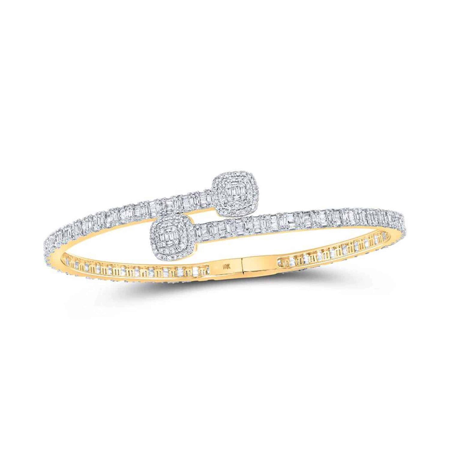 2.70CTW Real Diamond 10K Gold Yellow White Rose Two-Tone Cuff Bangle Bracelet