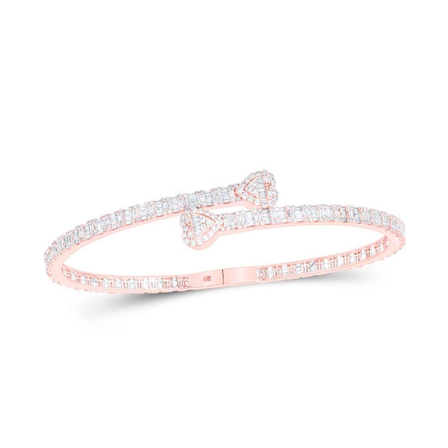 2.65CTW Natural Diamond 10K Gold Yellow White Rose Heart Cuff Bangle Bracelet