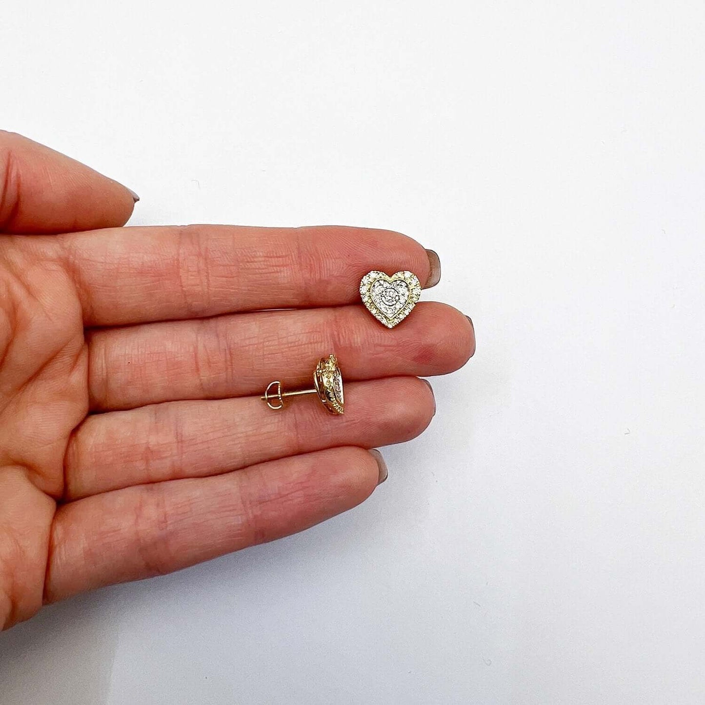 0.50CTW Real Diamond 10K Gold Yellow Rose White Heart Stud Earrings