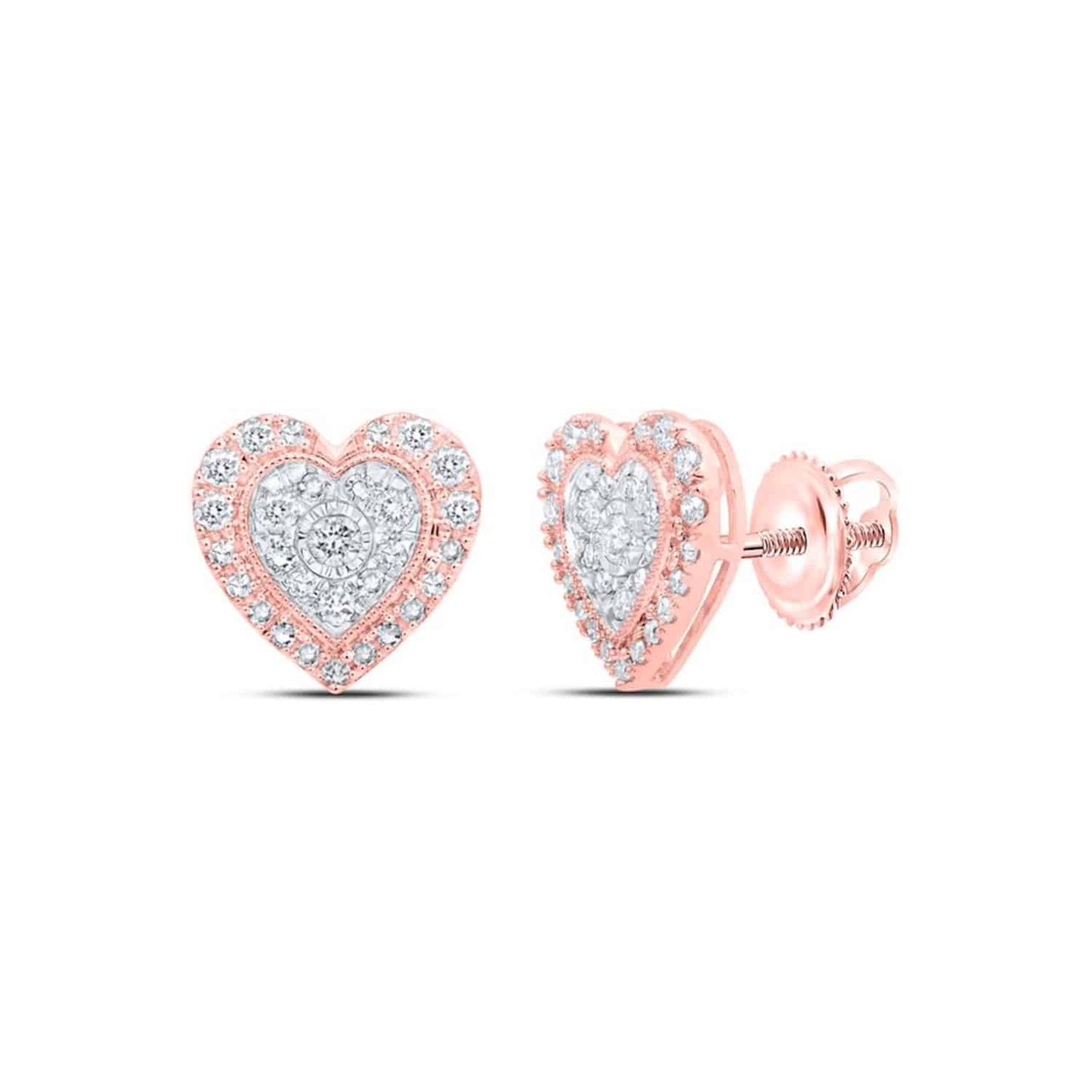 0.50CTW Real Diamond 10K Gold Yellow Rose White Heart Stud Earrings