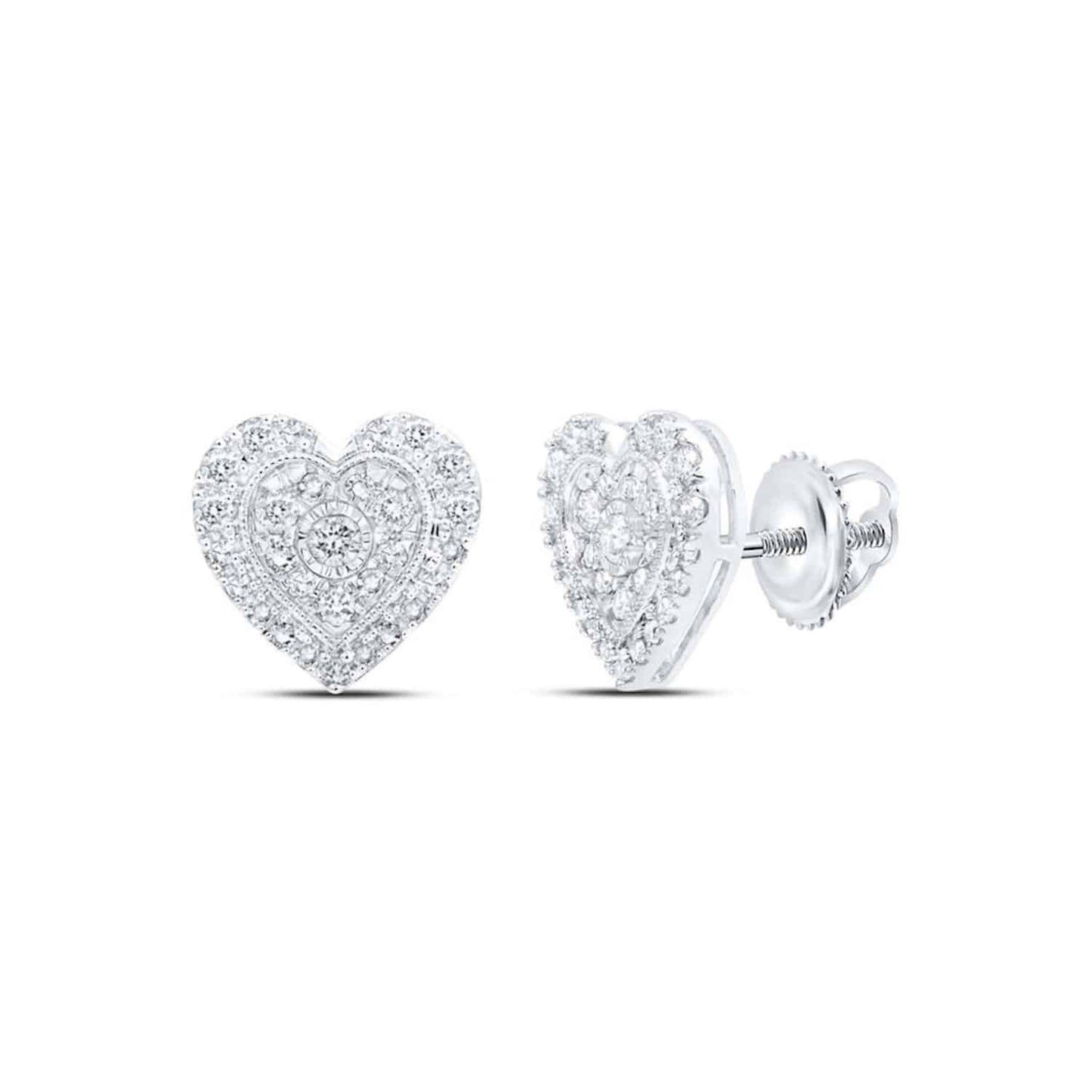 0.50CTW Real Diamond 10K Gold Yellow Rose White Heart Stud Earrings