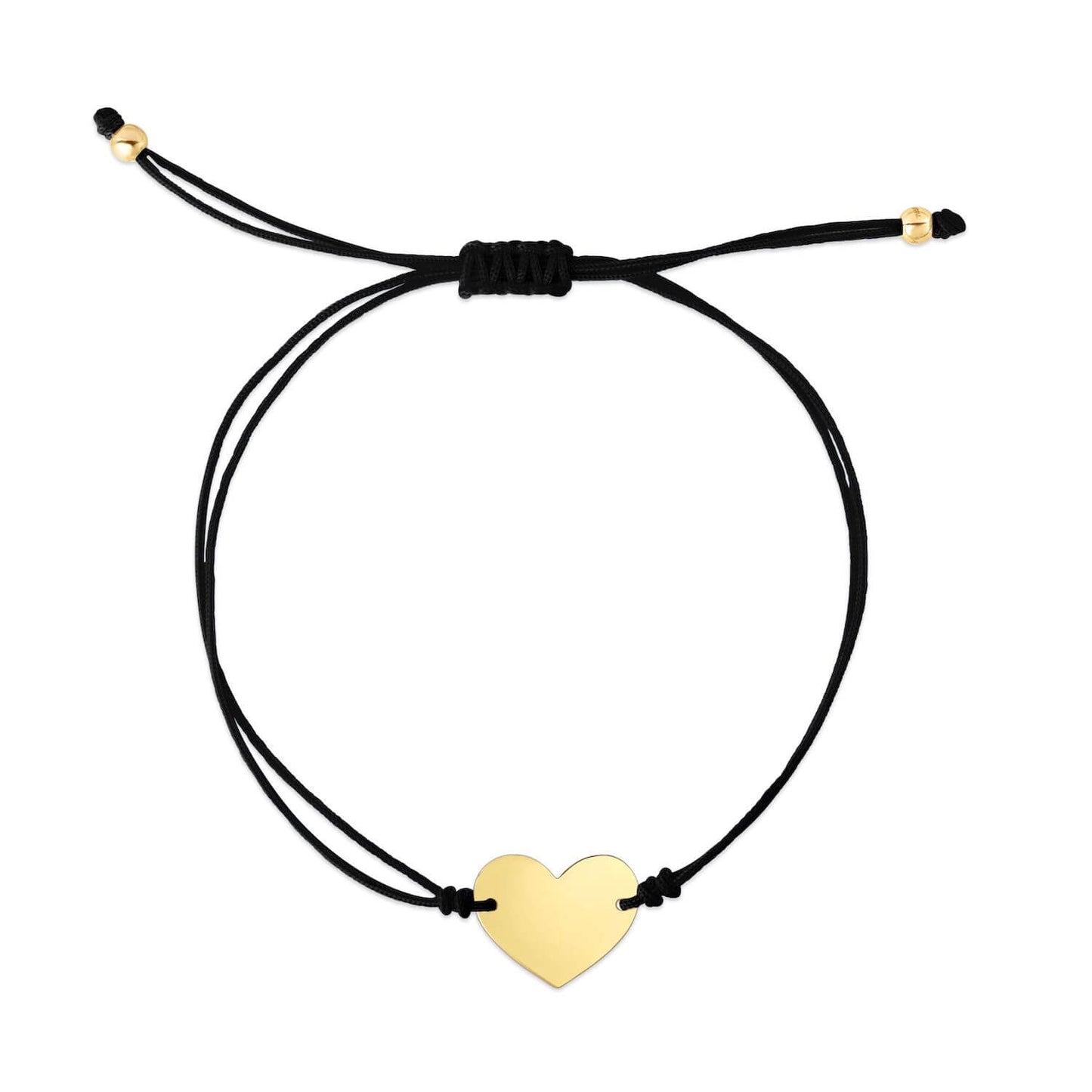 Engravable 14K Gold Yellow Cord Heart Friendship Bracelet 9.25" Adjustable