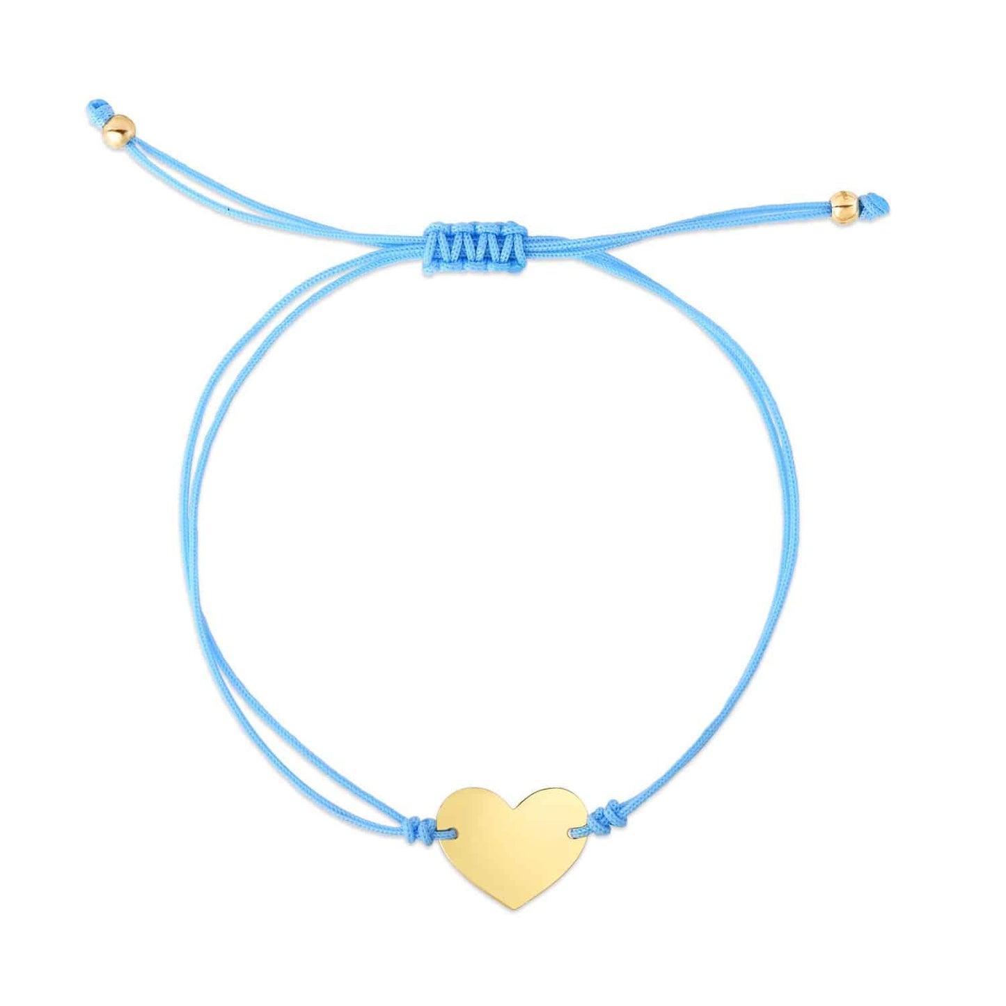 Engravable 14K Gold Yellow Cord Heart Friendship Bracelet 9.25" Adjustable