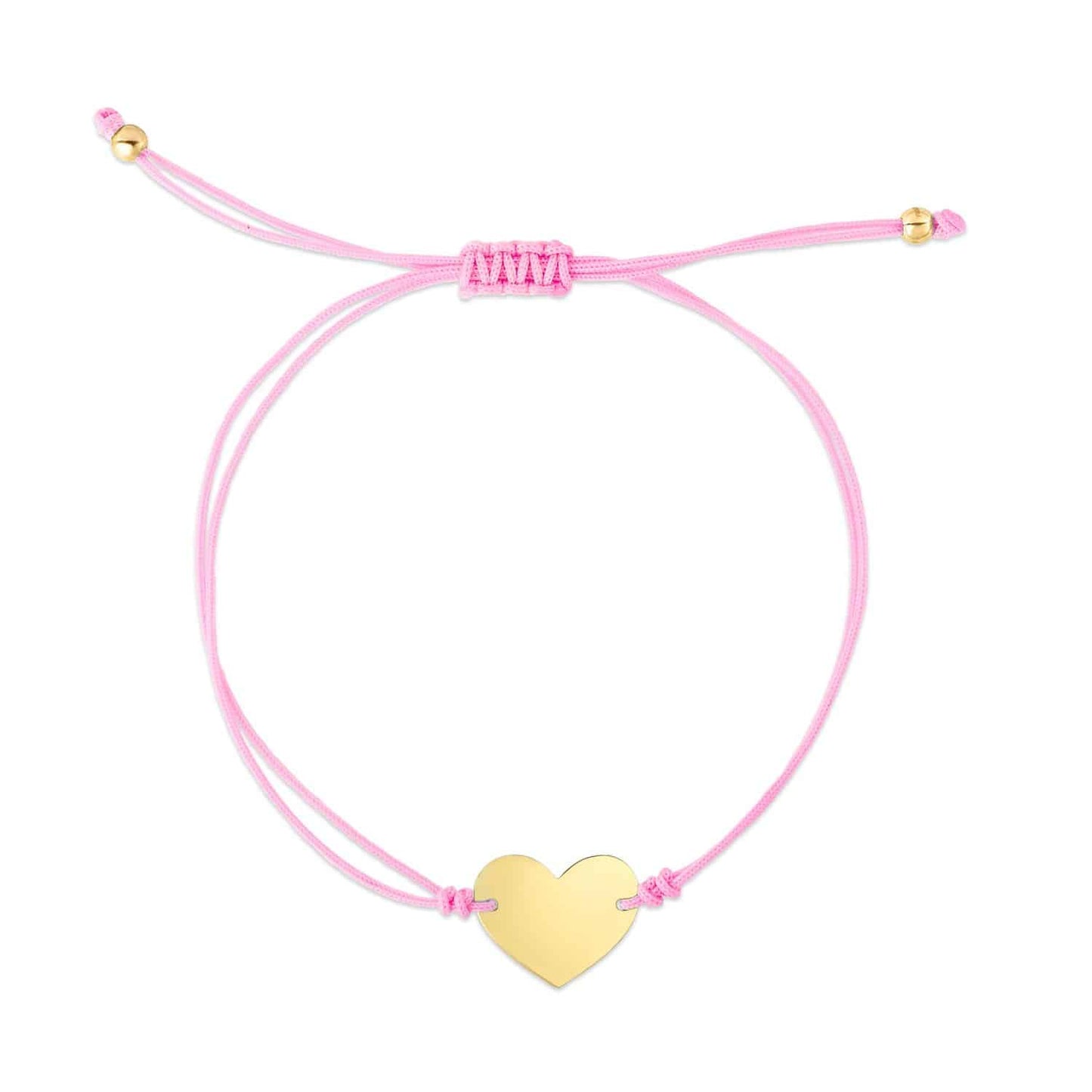 Engravable 14K Gold Yellow Cord Heart Friendship Bracelet 9.25" Adjustable
