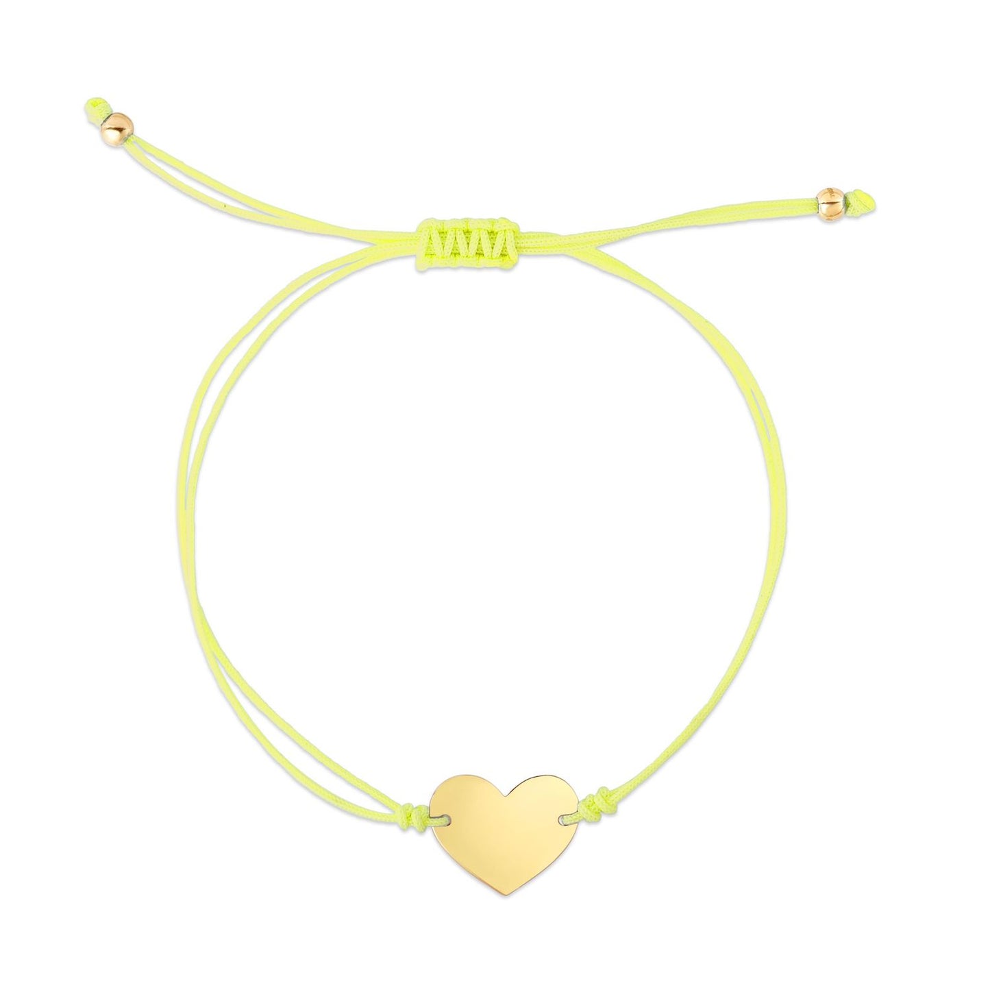 Engravable 14K Gold Yellow Cord Heart Friendship Bracelet 9.25" Adjustable