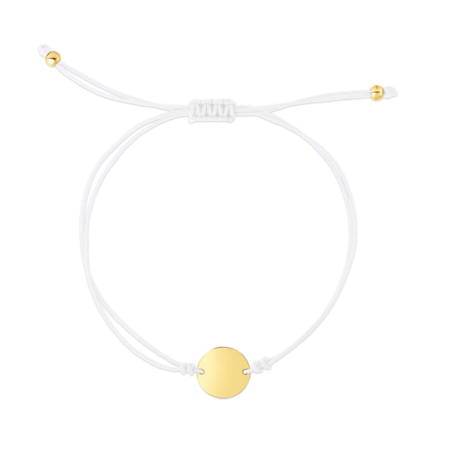 Engravable 14K Gold Yellow Cord Circle Disc Friendship Bracelet 9.25" Adjustable