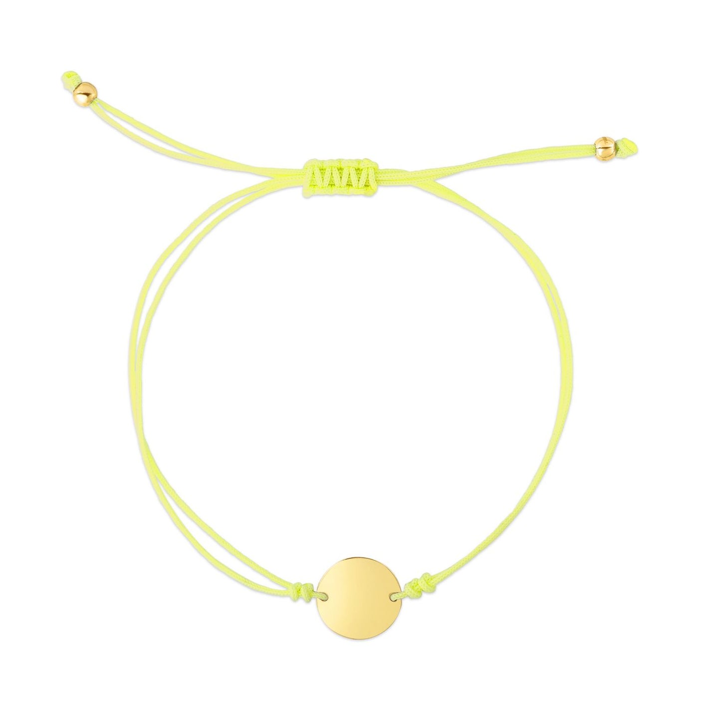Engravable 14K Gold Yellow Cord Circle Disc Friendship Bracelet 9.25" Adjustable