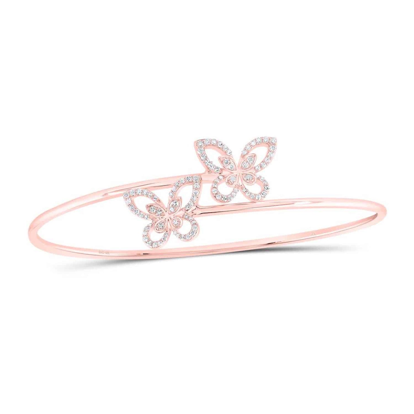 .40CTW Real Diamond 10K Gold Yellow White Rose Butterfly Bangle Bracelet 7.5"