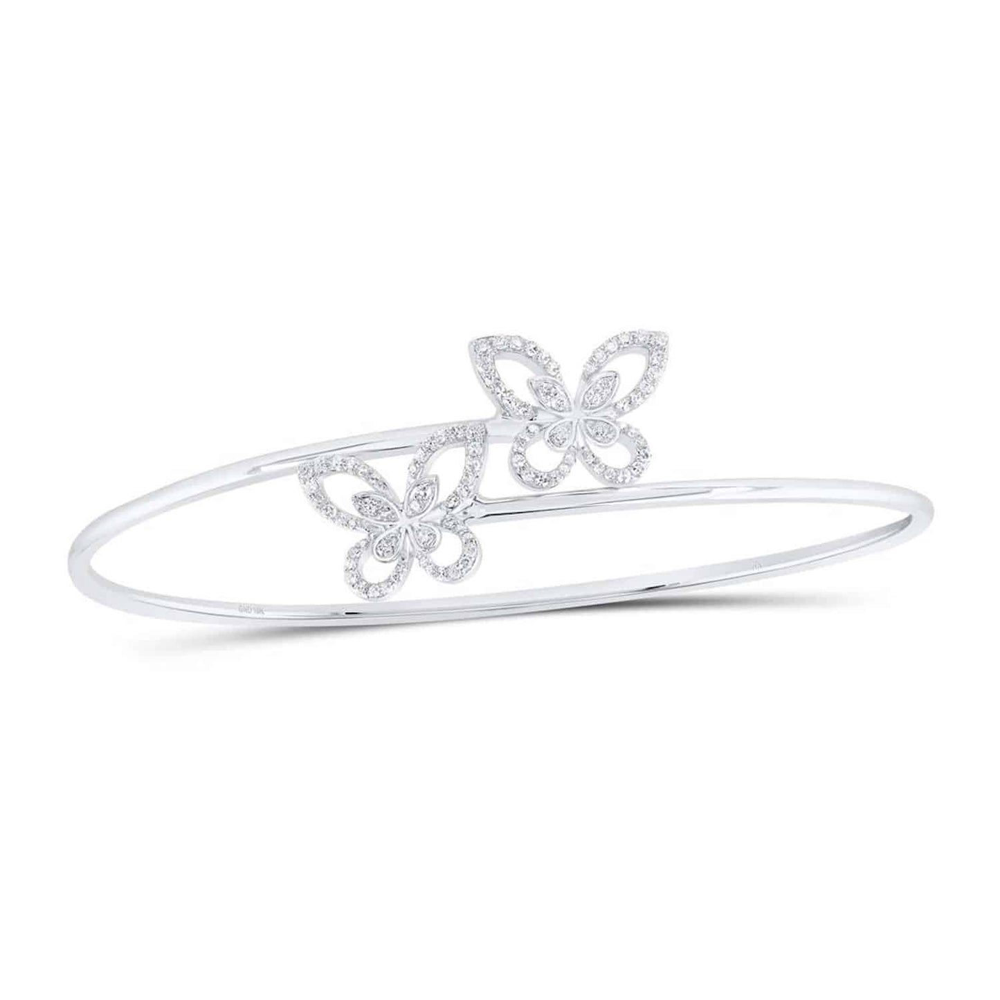 .40CTW Real Diamond 10K Gold Yellow White Rose Butterfly Bangle Bracelet 7.5"