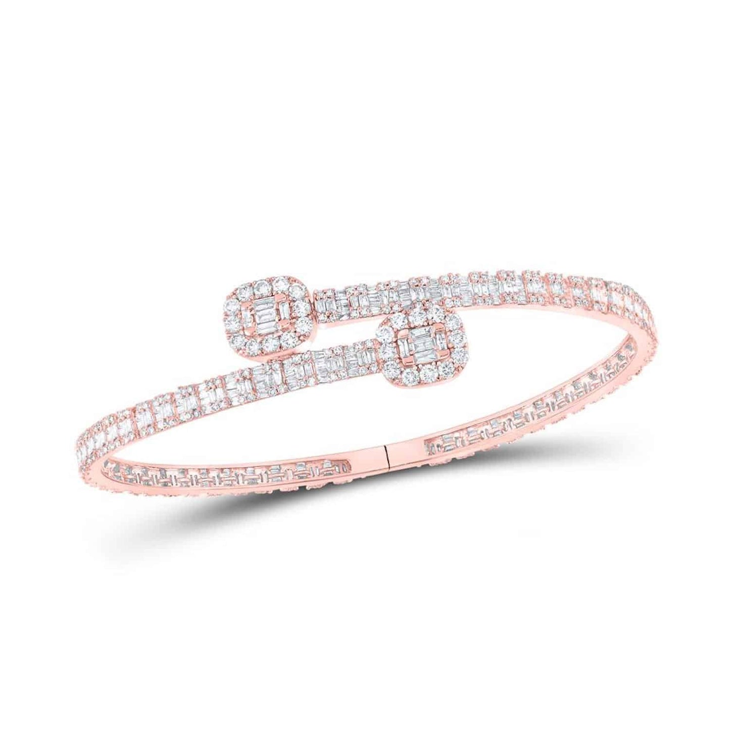 4.80CTW Natural Diamond Baguette 10K Gold Yellow Rose White Cuff Bangle Bracelet