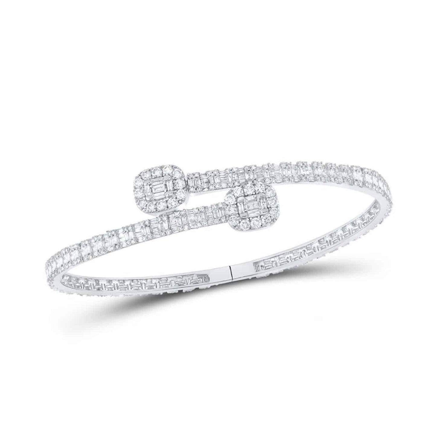 4.80CTW Natural Diamond Baguette 10K Gold Yellow Rose White Cuff Bangle Bracelet