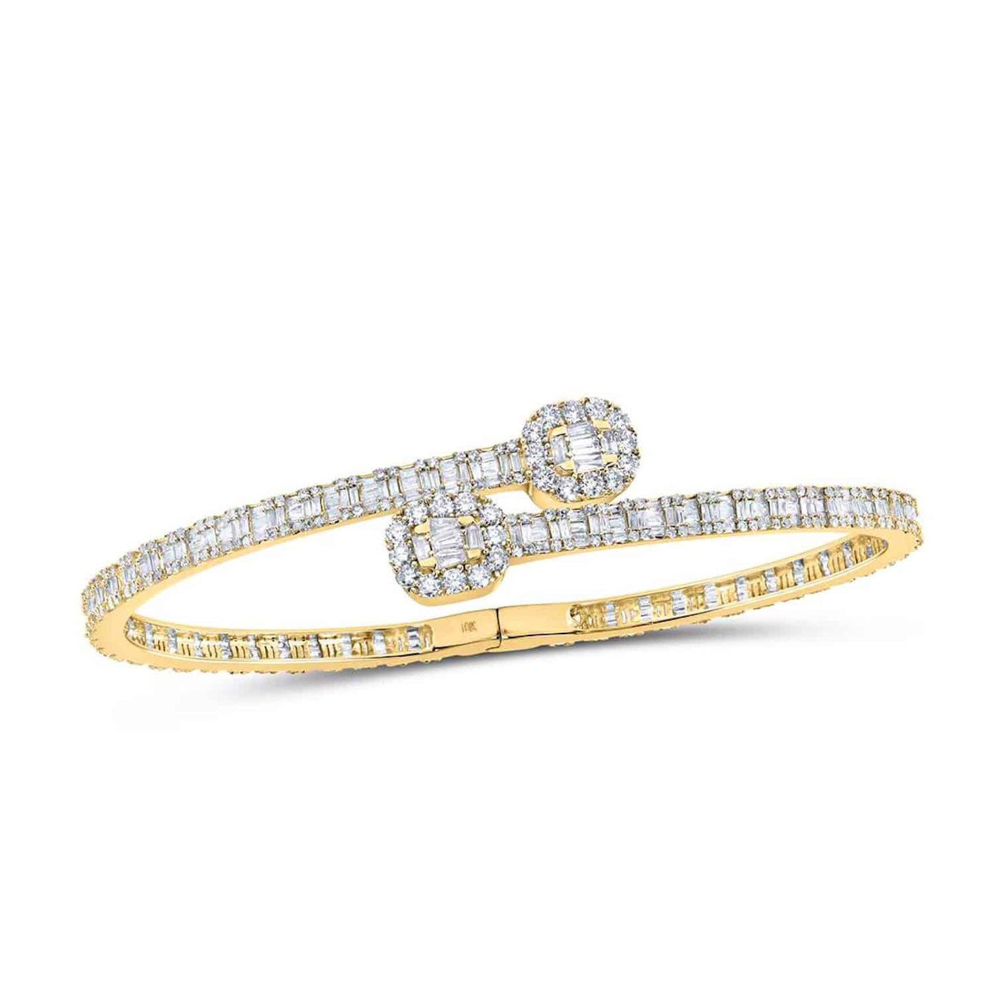 4.80CTW Natural Diamond Baguette 10K Gold Yellow Rose White Cuff Bangle Bracelet