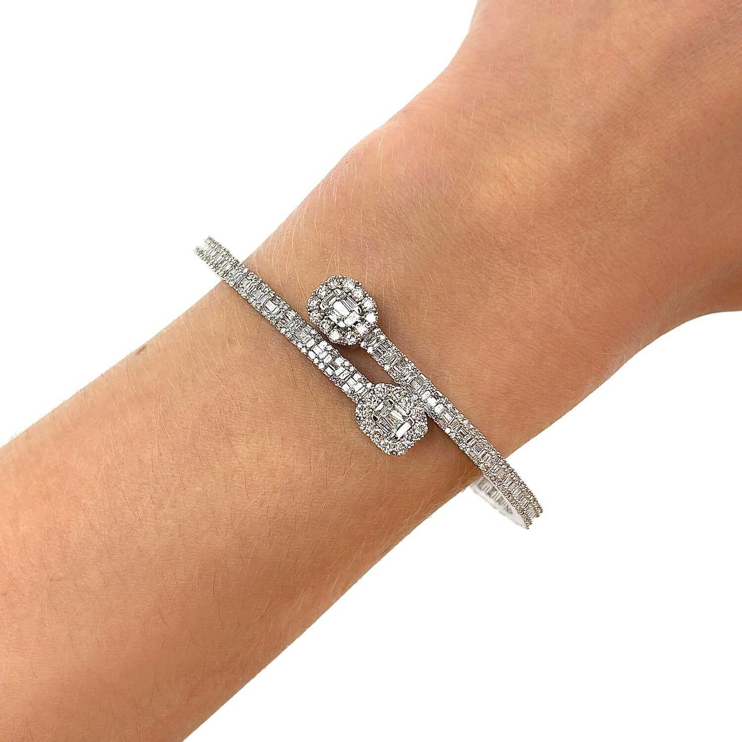 4.80CTW Natural Diamond Baguette 10K Gold Yellow Rose White Cuff Bangle Bracelet
