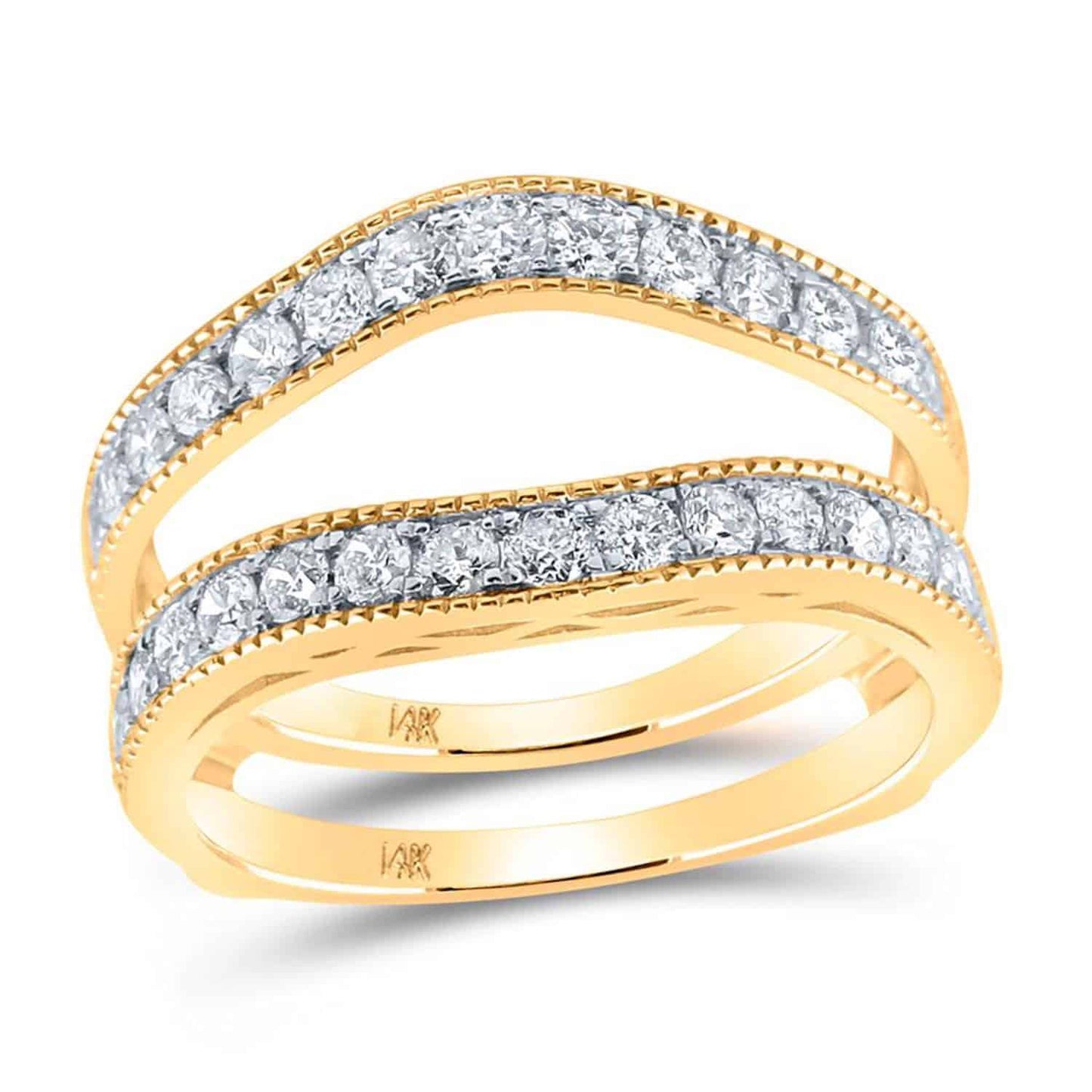 1CTW Real Diamond 14K Gold Yellow Milgrain Wrap Guard Ring Enhancer