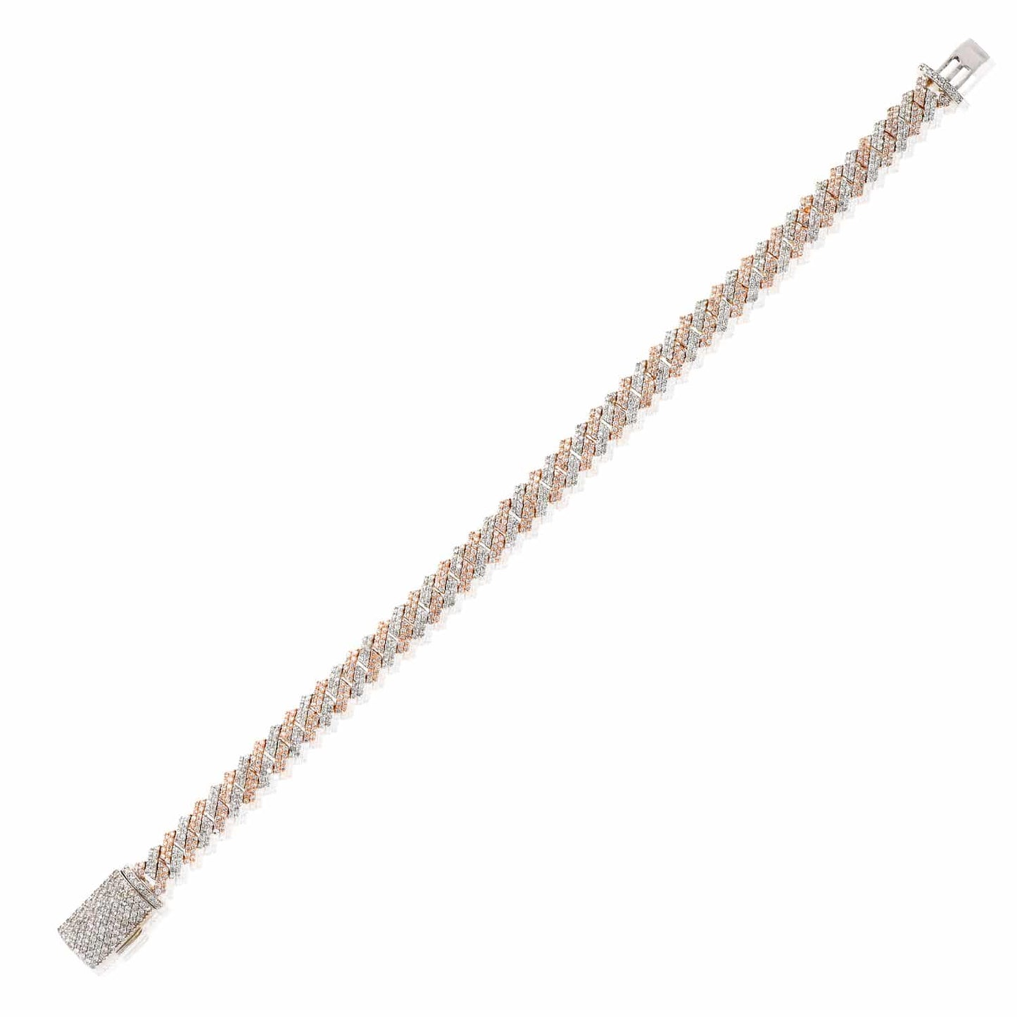 4.65CTW Natural Diamond Pave 14K Rose Gold Yellow White Edge Miami Bracelet 7.5"