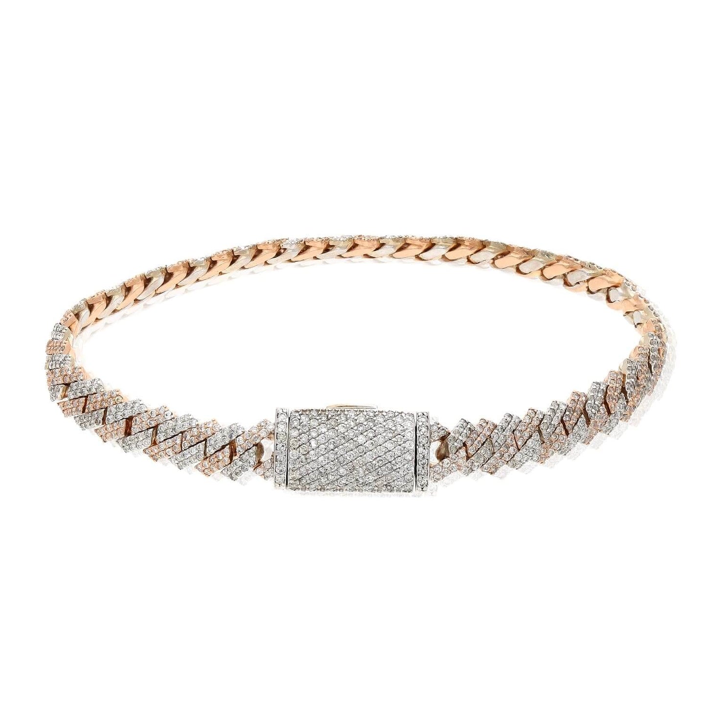 4.65CTW Natural Diamond Pave 14K Rose Gold Yellow White Edge Miami Bracelet 7.5"