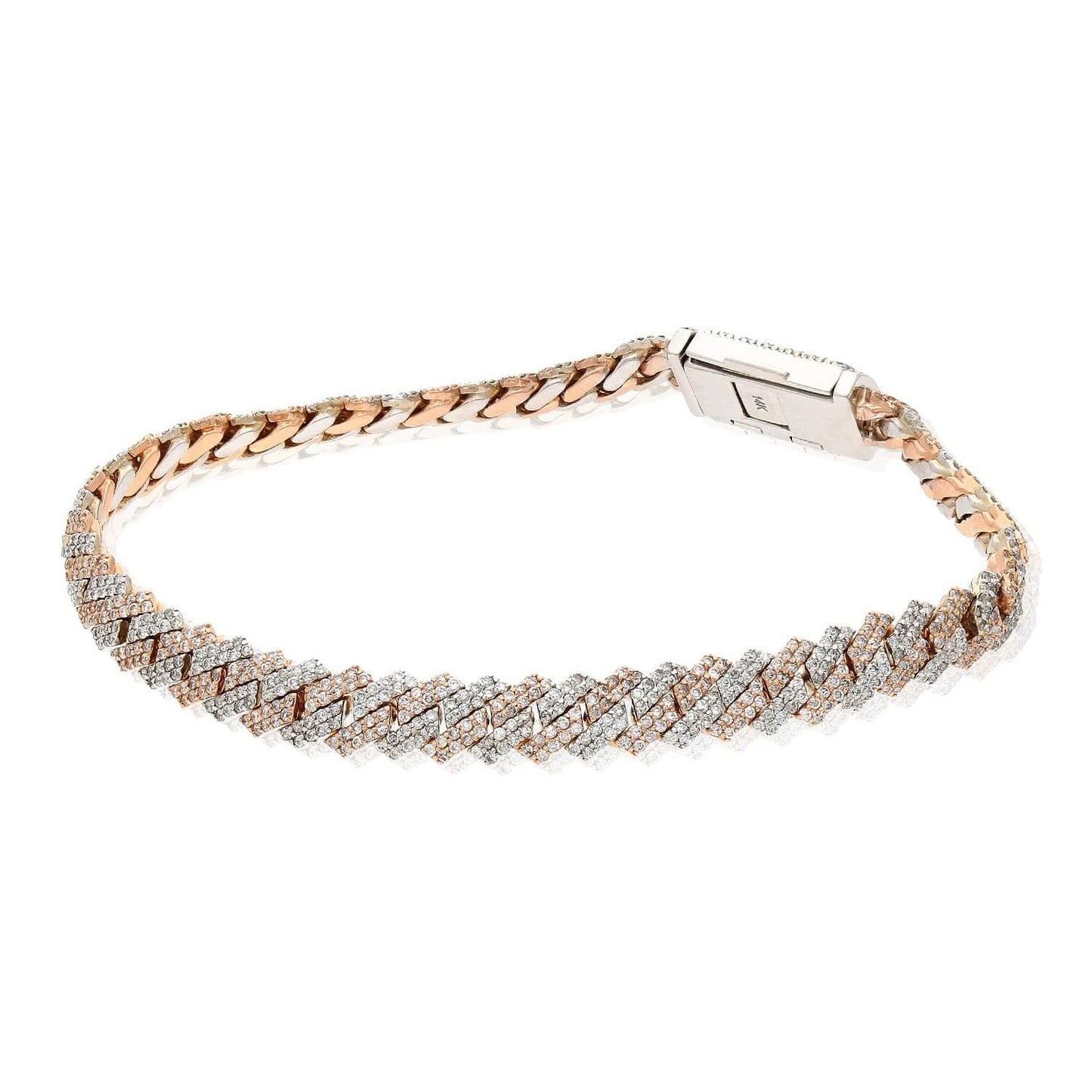 4.65CTW Natural Diamond Pave 14K Rose Gold Yellow White Edge Miami Bracelet 7.5"
