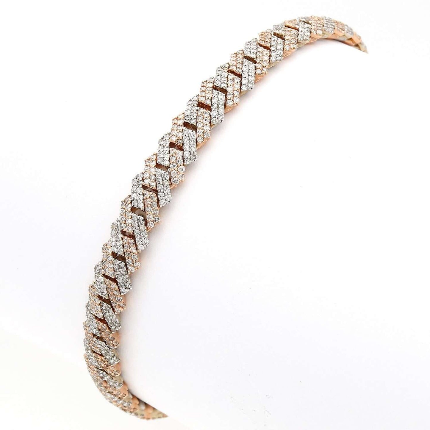 4.65CTW Natural Diamond Pave 14K Rose Gold Yellow White Edge Miami Bracelet 7.5"