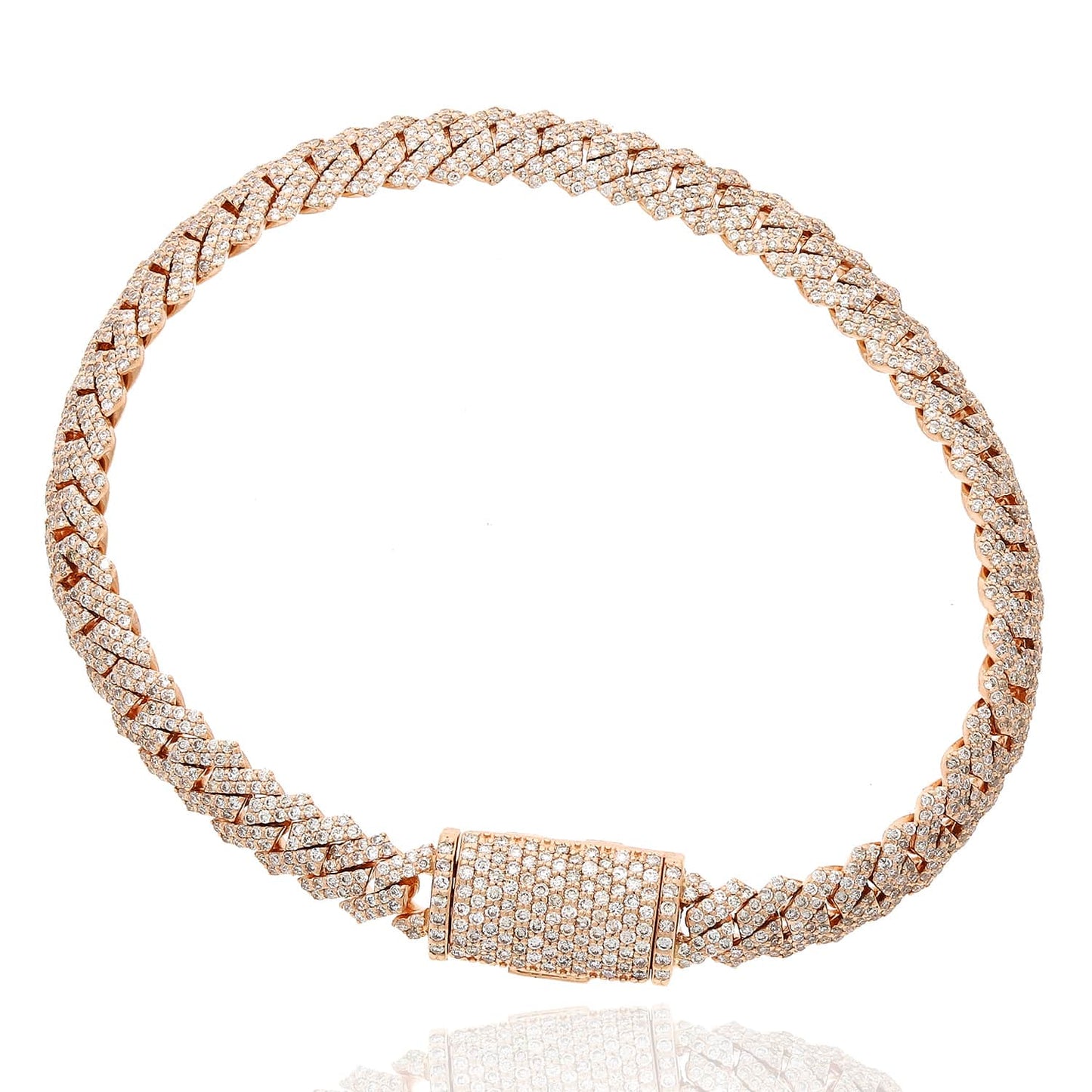 4.65CTW Natural Diamond Pave 14K Rose Gold Yellow White Edge Miami Bracelet 7.5"