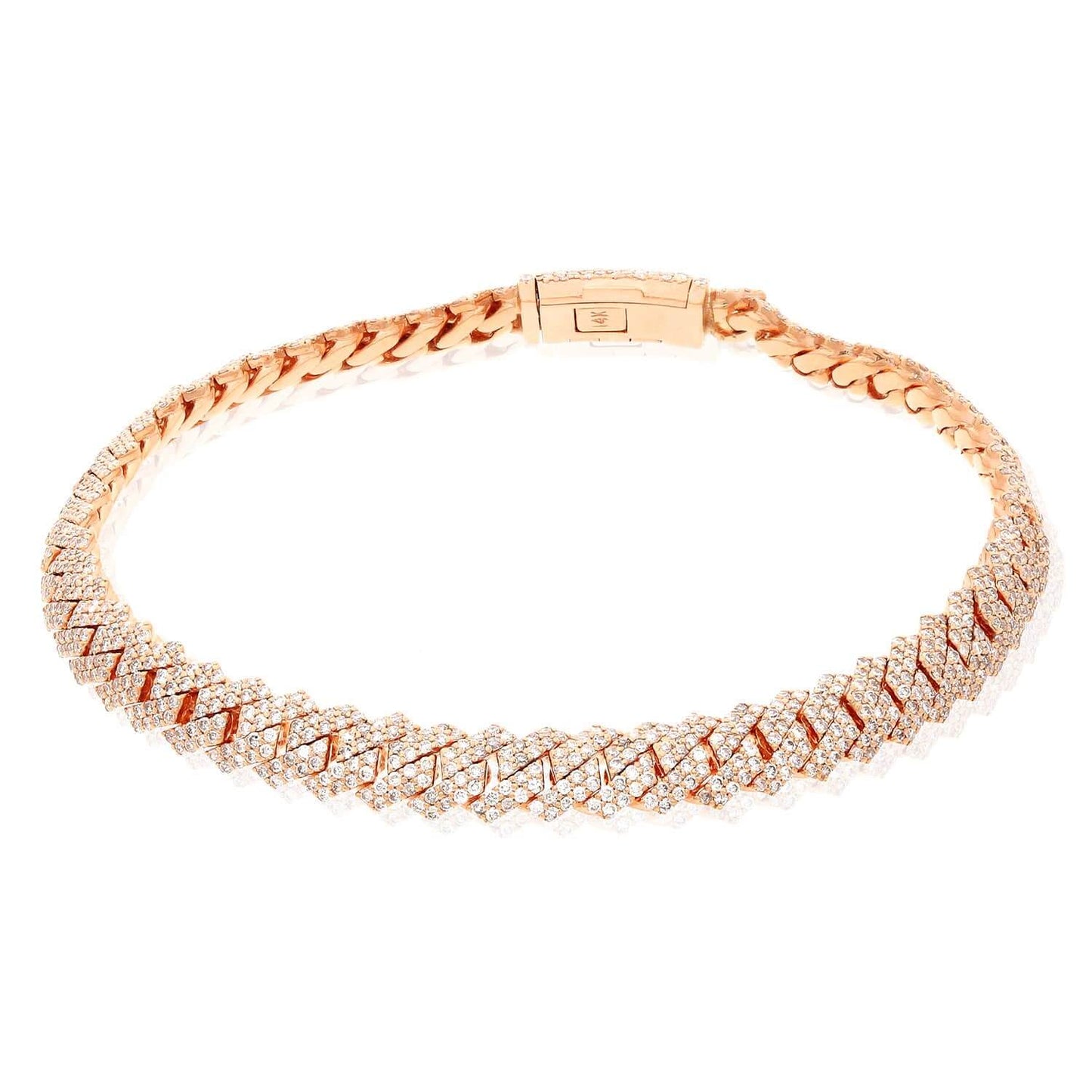 4.65CTW Natural Diamond Pave 14K Rose Gold Yellow White Edge Miami Bracelet 7.5"