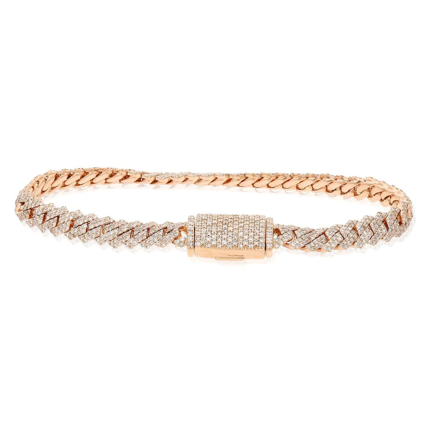 4.65CTW Natural Diamond Pave 14K Rose Gold Yellow White Edge Miami Bracelet 7.5"