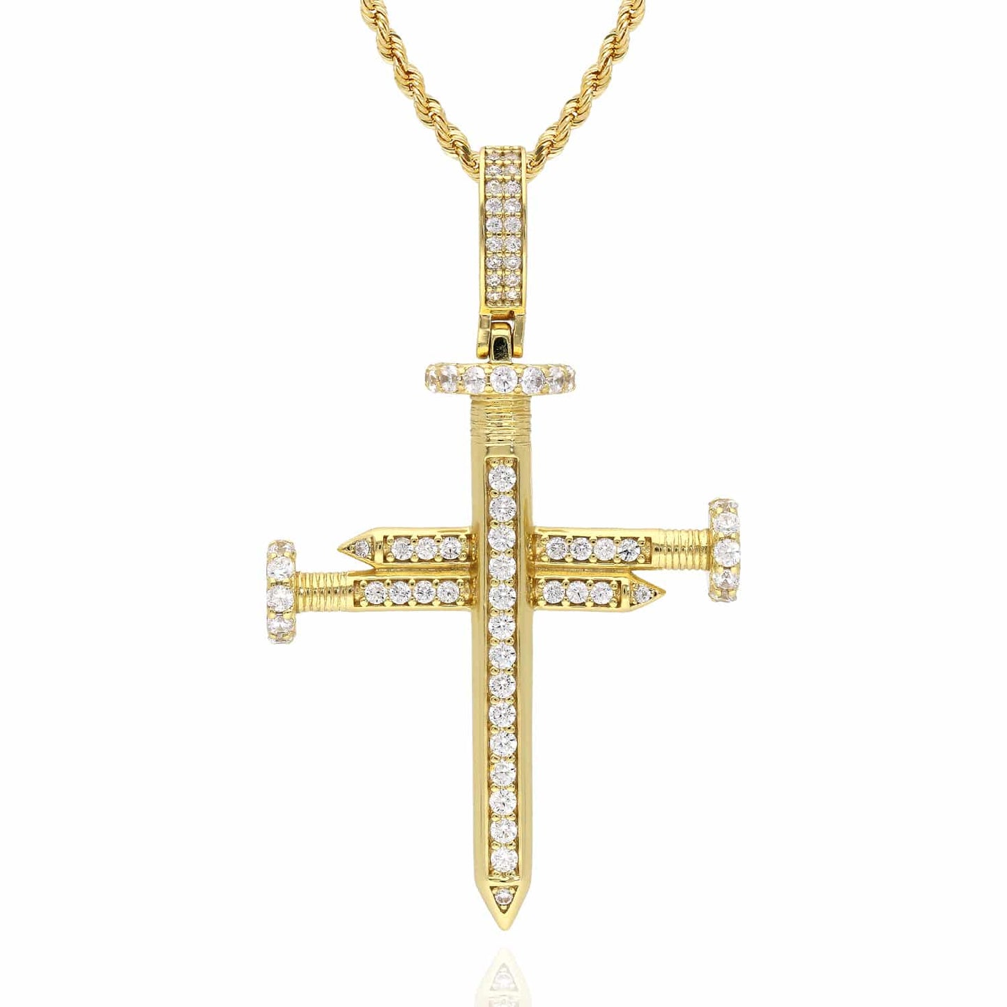 1.65CTW CZ Pave 18K Gold Over Silver Nail Cross Charm Pendant