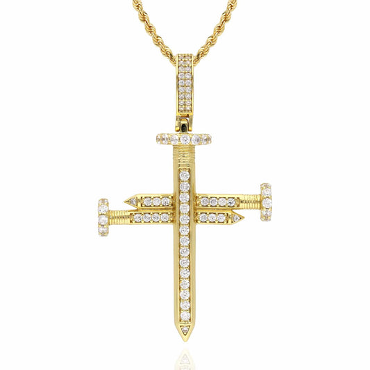 1.65CTW CZ Pave 18K Gold Over Silver Nail Cross Pendant