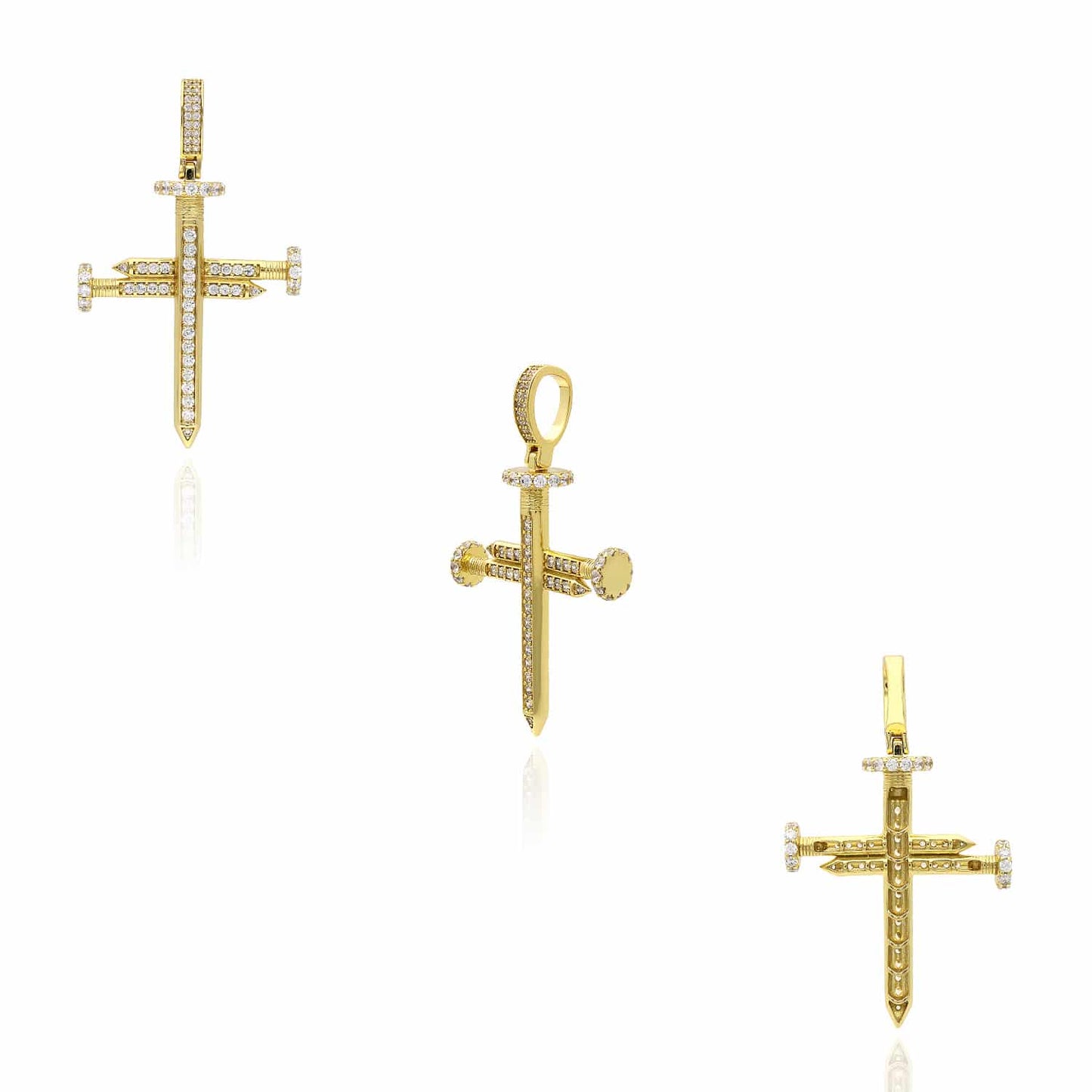 1.65CTW CZ Pave 18K Gold Over Silver Nail Cross Charm Pendant