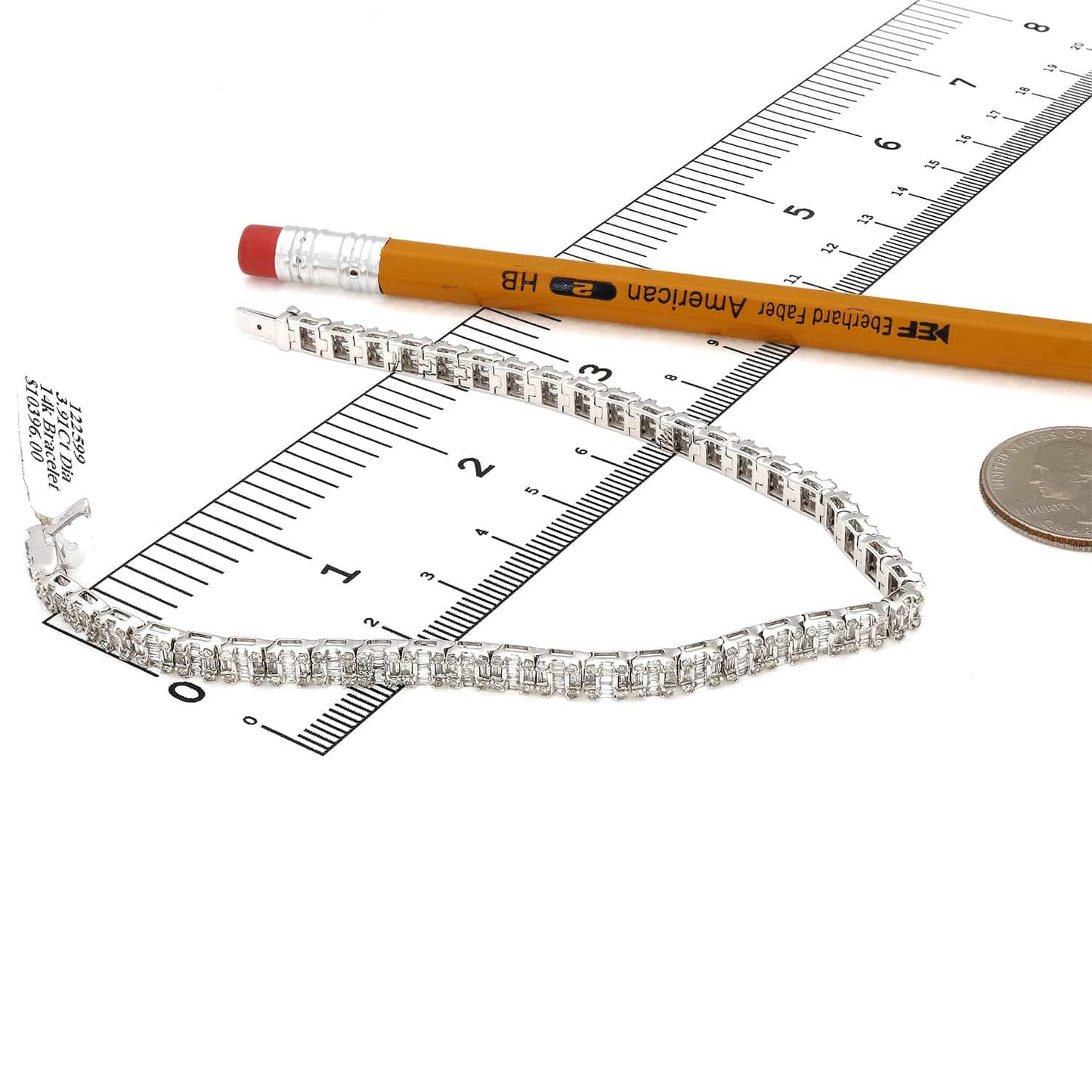4CTW Real Diamond 10k Real Gold White Baguette Round 4mm Tennis Bracelet 8"