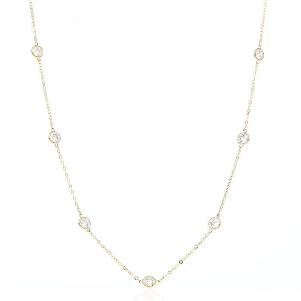 18K Gold 3CT. TW. CZ By The Yard Bezel Station Necklace 16" - 24"