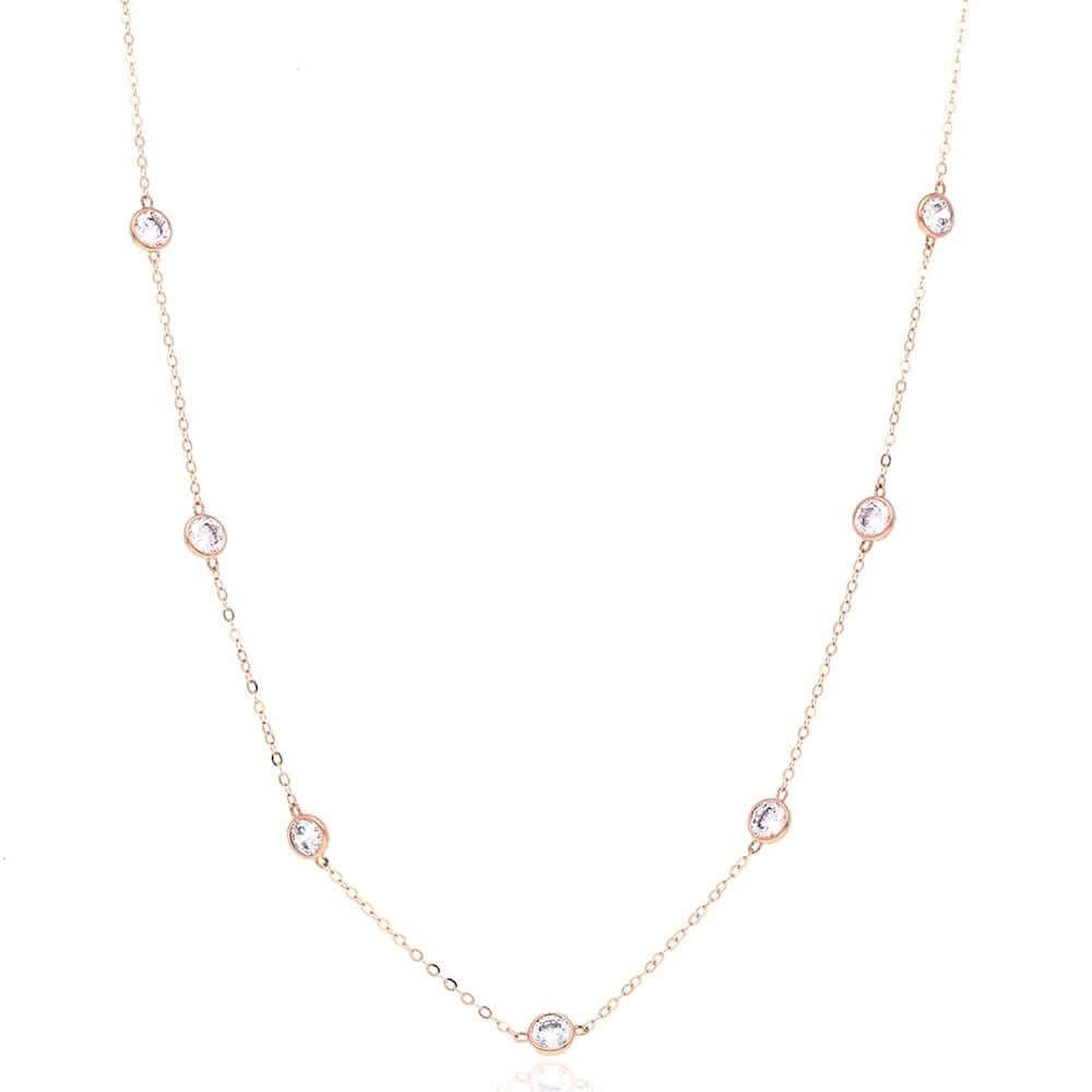 18K Gold 3CT. TW. CZ By The Yard Bezel Station Necklace 16" - 24"