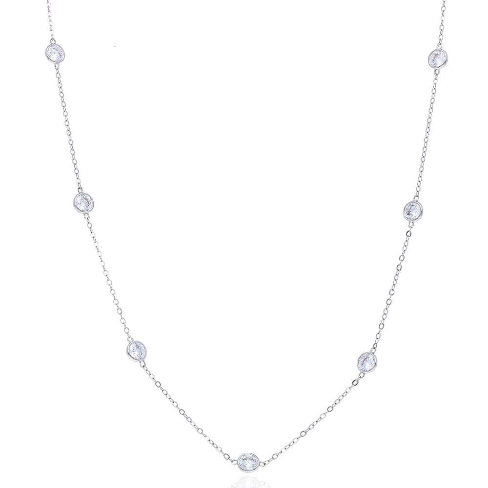 18K Gold 3CT. TW. CZ By The Yard Bezel Station Necklace 16" - 24"