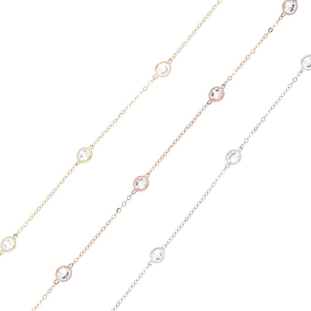 18K Gold 3CT. TW. CZ By The Yard Bezel Station Necklace 16" - 24"
