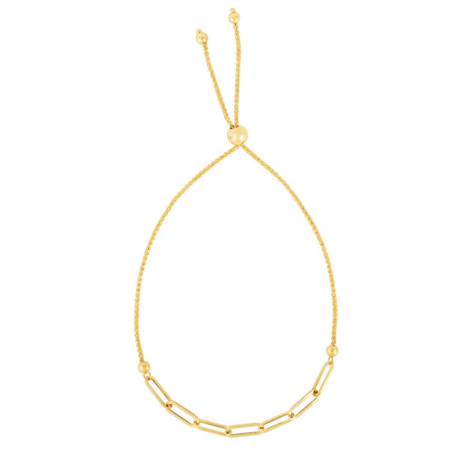 14K Gold Paperclip Adjustable Bolo Bracelet